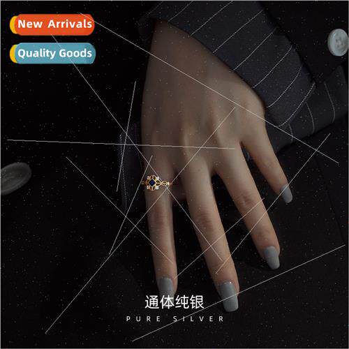S925 silver plated lace square ring female sapphire Japan re