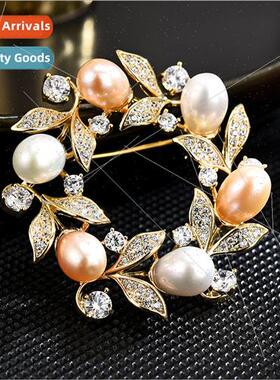 new exquise full diamonds pearl wreath brooch elegant genero