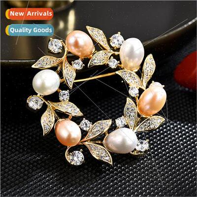 new exquise full diamonds pearl wreath brooch elegant genero