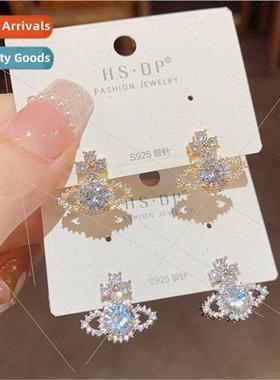 s925 silver pin delicate flash diamond satelle earrings nich