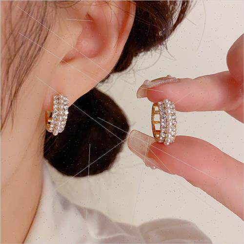 Delicate zirconia pearl small earrings simple fashion sweet