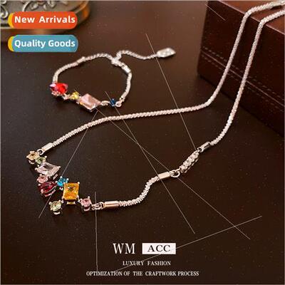 Colorful diamond square heart necklace Korea niche collarbon