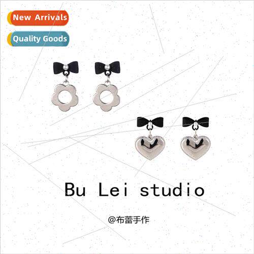 S925 silver needle love flowers bow earrings girls ins cold