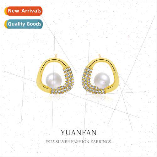 925 silver Bead Earrings Female ins Europe Geometric Zirconi