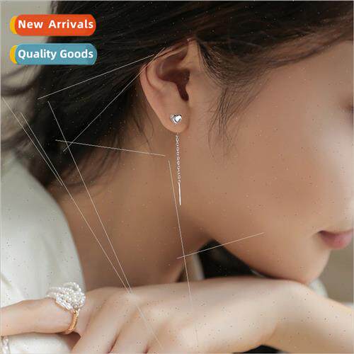 Tassel heart ear wires skinny earrings long polished love he