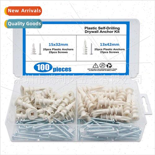 100pcs Plasterboard Expansion Screws Set Nylon Spiral Expans