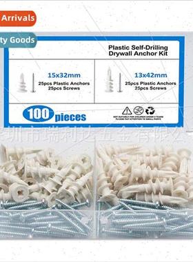 100pcs Plasterboard Expansion Screws Set Nylon Spiral Expans