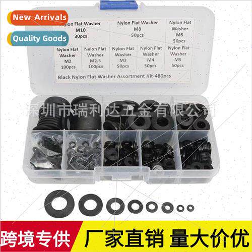 480pcs Black Nylon Flat Washers Set Plastic Flat Washers Pla