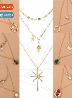 Europe new necklace baroque pearl drop pendant retro splicin