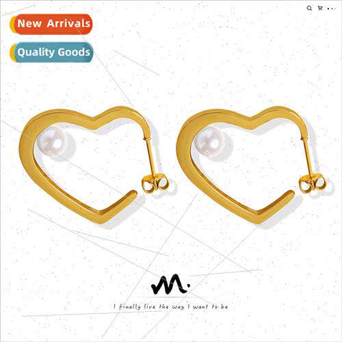 Ins cold wind niche peach heart imation pearl earrings femal
