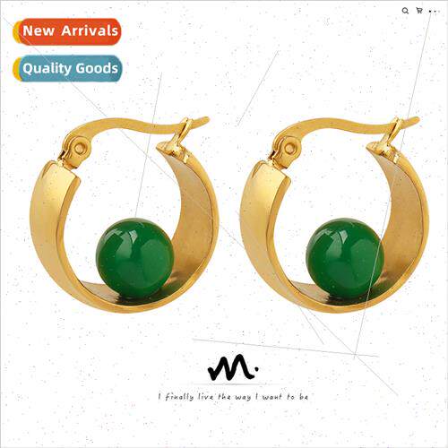 Premium Vintage Emerald U-Shaped Earrings Tanium Steel Elect