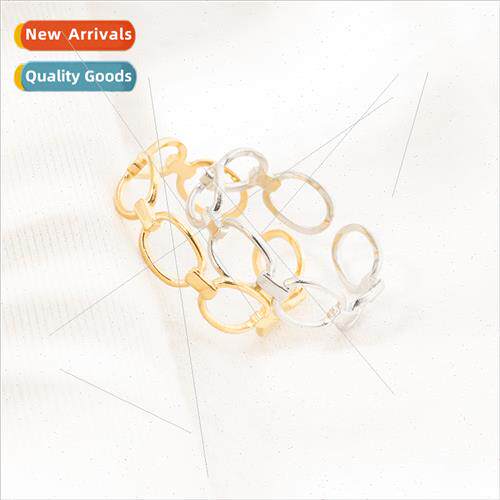 Fashion ins hollowed out circle ring tanium steel gold plate