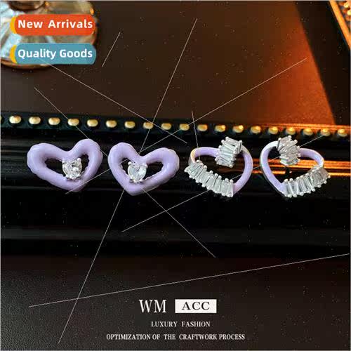 lver needle hollow zirconia love earrings fashion sweet girl