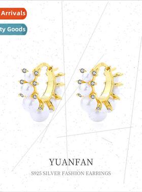 925 silver che Bead Hoop Earrings Earrings Female Europe ins