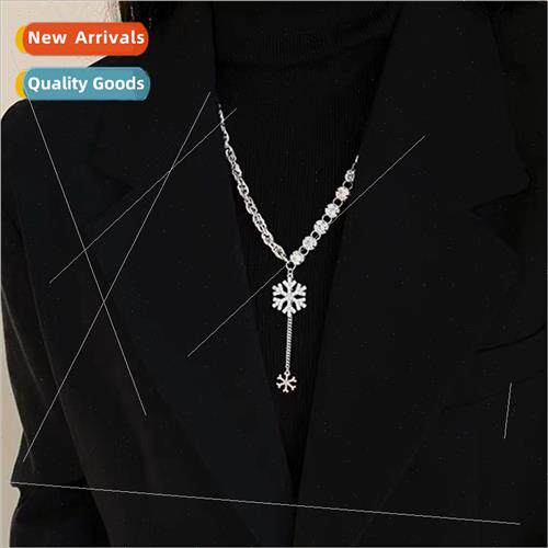 Tanium steel snowflake tassel necklace niche sweater chain f