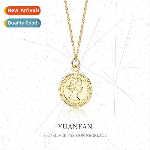 925 silver Vintage Roman Portra Plaque Coin Necklace Female