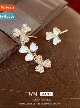 silver pin asymmetric zirconia flower earrings Korea delicat