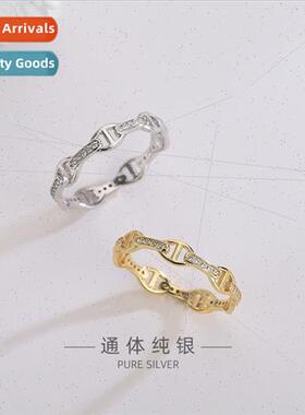 s925 silver Korea diamond-set day word chain ring fashion hi