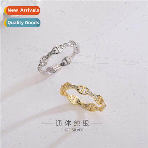 s925 silver Korea diamond-set day word chain ring fashion hi