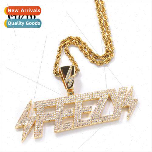 Zirconia copper necklace simple hip hop lightning FEEZY lett