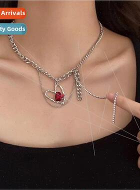 Red heart zircon chain ins stacking wear collarbone chain sw