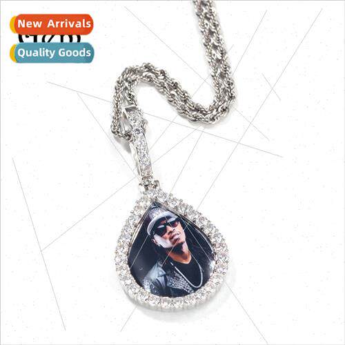 Photo teardrop shape couple necklace hip hop photo memory ph