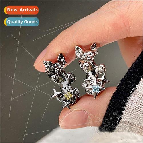 Star-picking kten stud earrings niche cute starburst zirconi