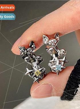 Star-picking kten stud earrings niche cute starburst zirconi
