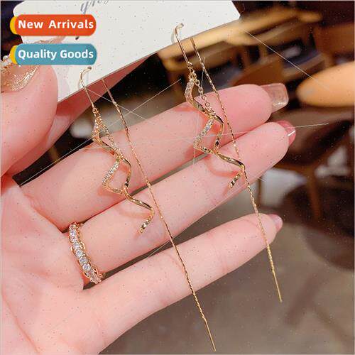 Zircon spiral tassel anti-loss ear wire female Korea fashion