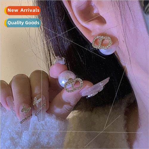 French pearl earrings D-shaped full diamond earrings 2023 ne