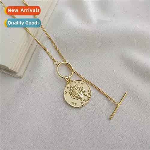 s925 silver necklace female cold wind retro round pendant ne