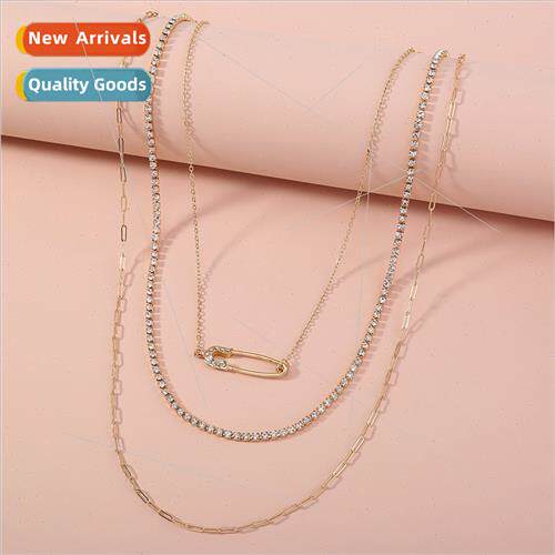 Europe necklaces ins triple stacked diamond encrusted neckla
