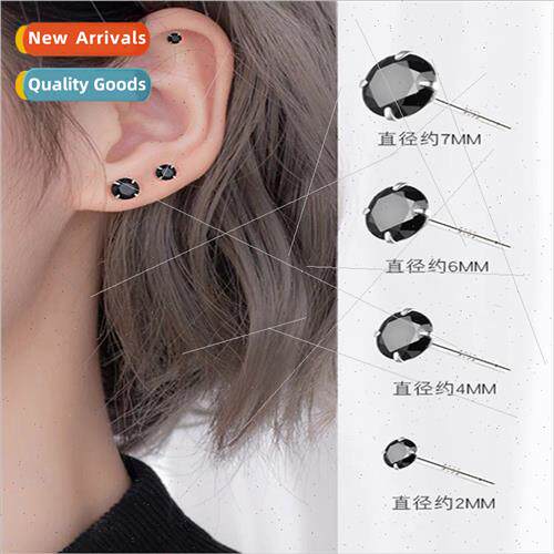 s925 silver needle black zirconia four claws set diamond ear