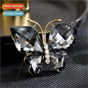 Insect black crystal butterfly brooch women jacket high-grad