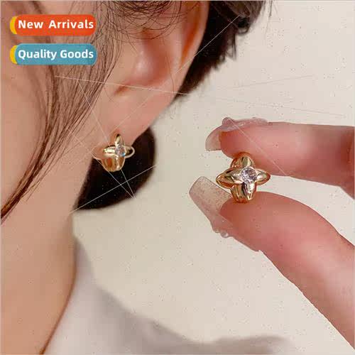 Premium retro simple flowers zirconia earrings earrings nich