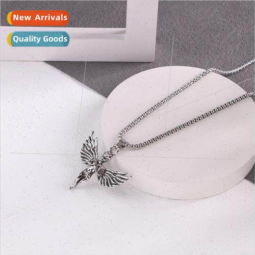 Vintage Thai lver Cupid Pendant ins Hip Hop Set Retro Wings