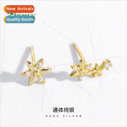 S925 silver plated 14K yellow gold wh diamonds mini two smal