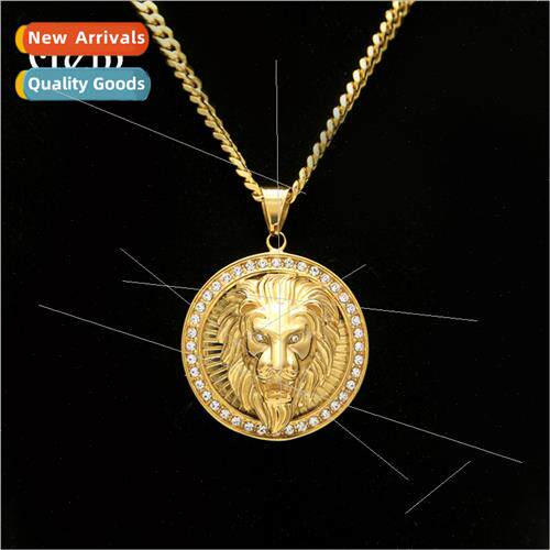 Hiphop new Hiphop stainless steel lion wh diamonds three-dim
