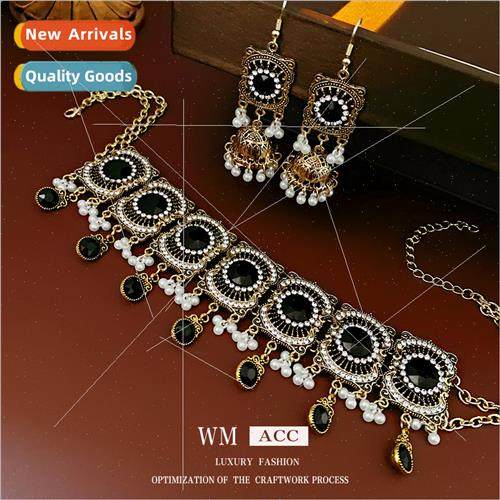 Drilling old square metal pearl necklace ethnic retro collar