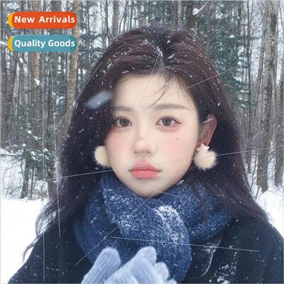 Star plush earrings silver needle earrings female hairball n