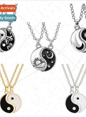 black whe Taiji Bagua Dragon Totem couple necklace wh diamon