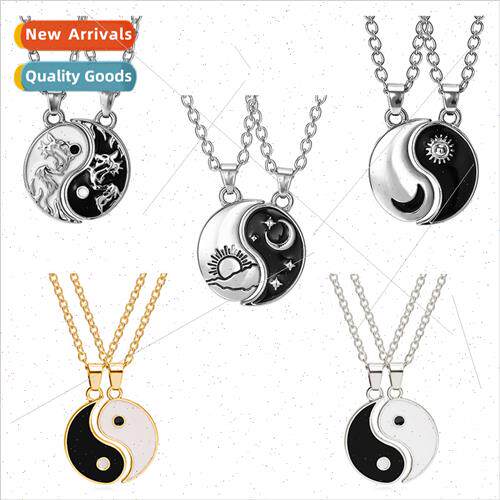 black whe Taiji Bagua Dragon Totem couple necklace wh diamon