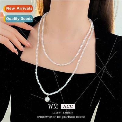 French simple retro long pearl necklace autumn winter hundre