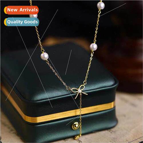 New bow tassel pearl necklace women niche collarbone chain