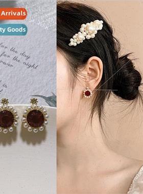 Palace Vintage French Ruby Pearl Earrings 2023 New Sense Ear