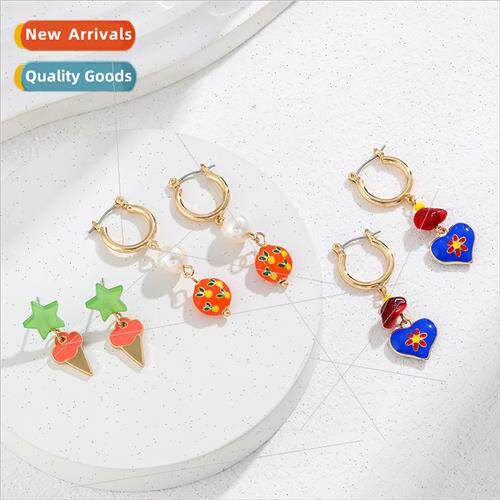 New love peach small flowers enamel drip oil ear buckle fema