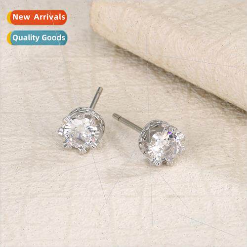 S925 silver pin zirconia round earrings female super flash e