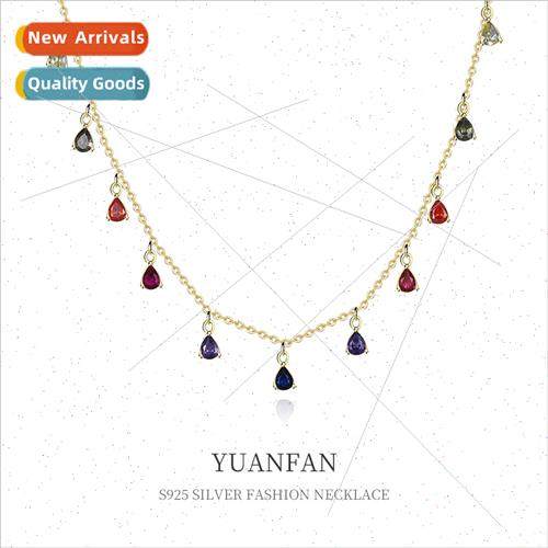Colorful gemstone necklace women niche 925 silver vintage in