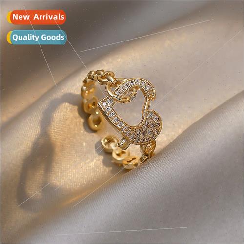 Korea hollow zirconia love ring female heart-shaped niche in