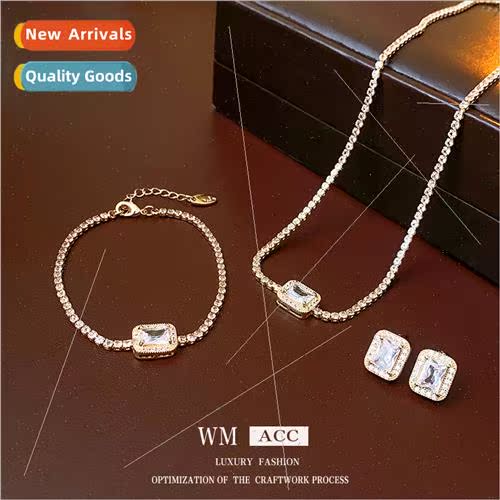 mple square zirconia necklace hundred matching collarbone ch